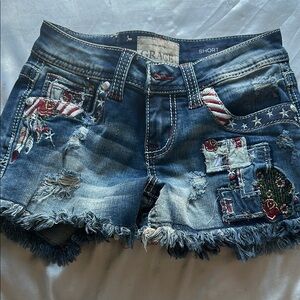Grace in LA Embroidered Western Blue Jean Shorts